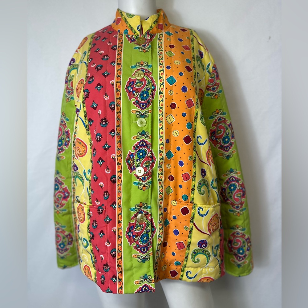 Koret Quilted Jacket Blazer Boho Colorful Button Up Size Large Lined Lightweight